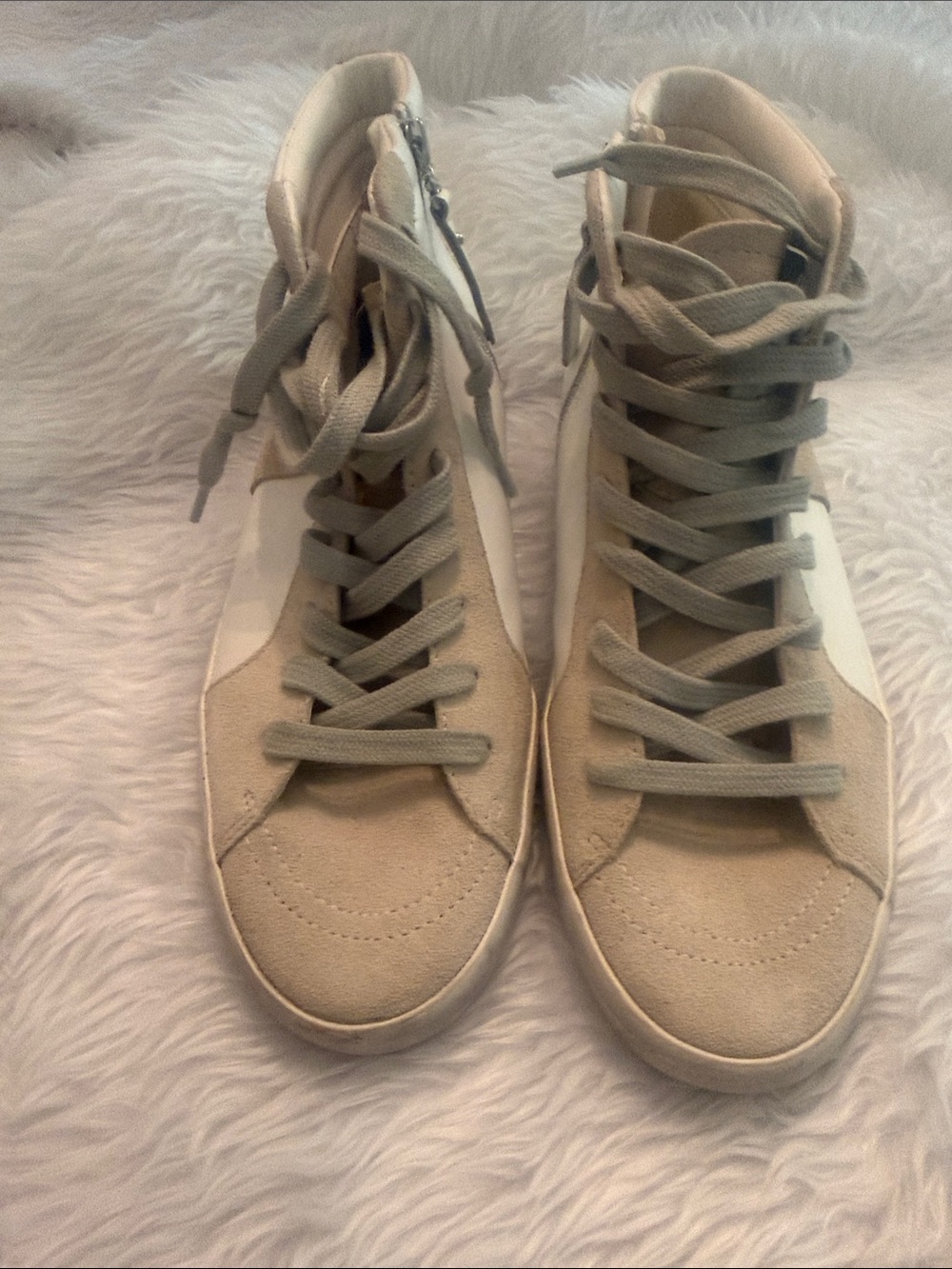 Sam Edelman High-Top Women's Sneakers in Beige and White - Picture 2 of 5